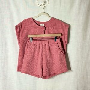 Entro‎ Pink Textured Geometric Knit Lounge Set Boxy Top & Elastic Shorts Size M